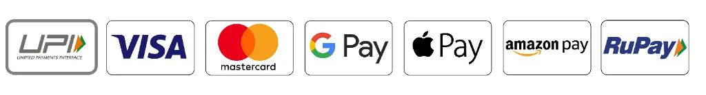 UPI, VISA, MasterCard, Google Pay, Apple Pay, Amazon Pay, RuPay